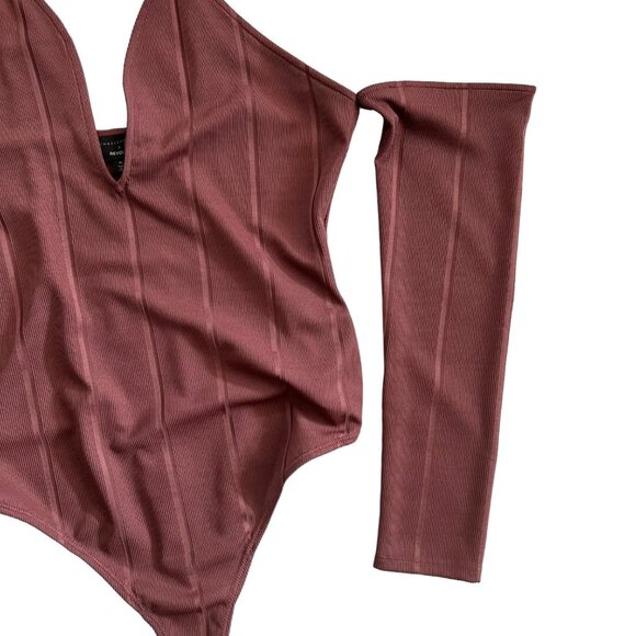 Michael Costello x Revolve Hattie Cold Shoulder Ribbed Bodysuit Mauve XL NWT - Picture 7 of 16
